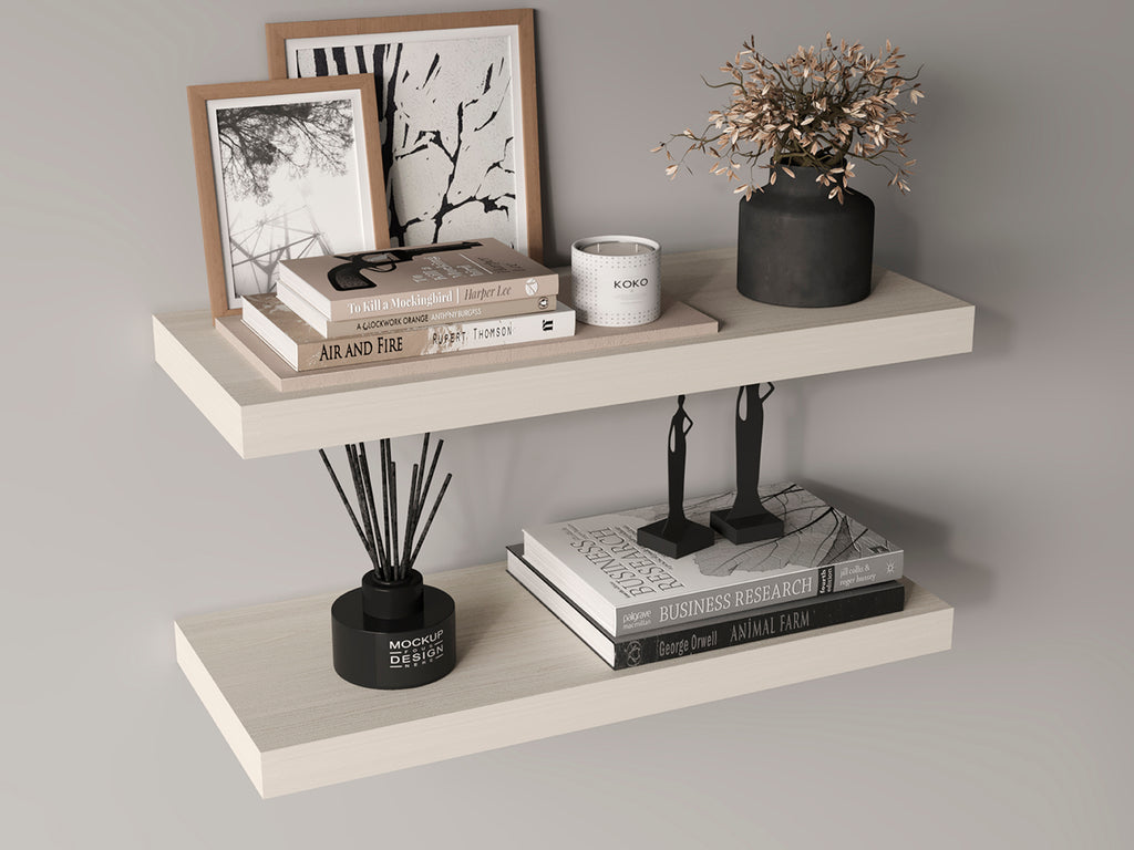 Anthony & Home floating shelves set of 2, 31.5-inch wide matte finish shelves for living room and bathroom decor.