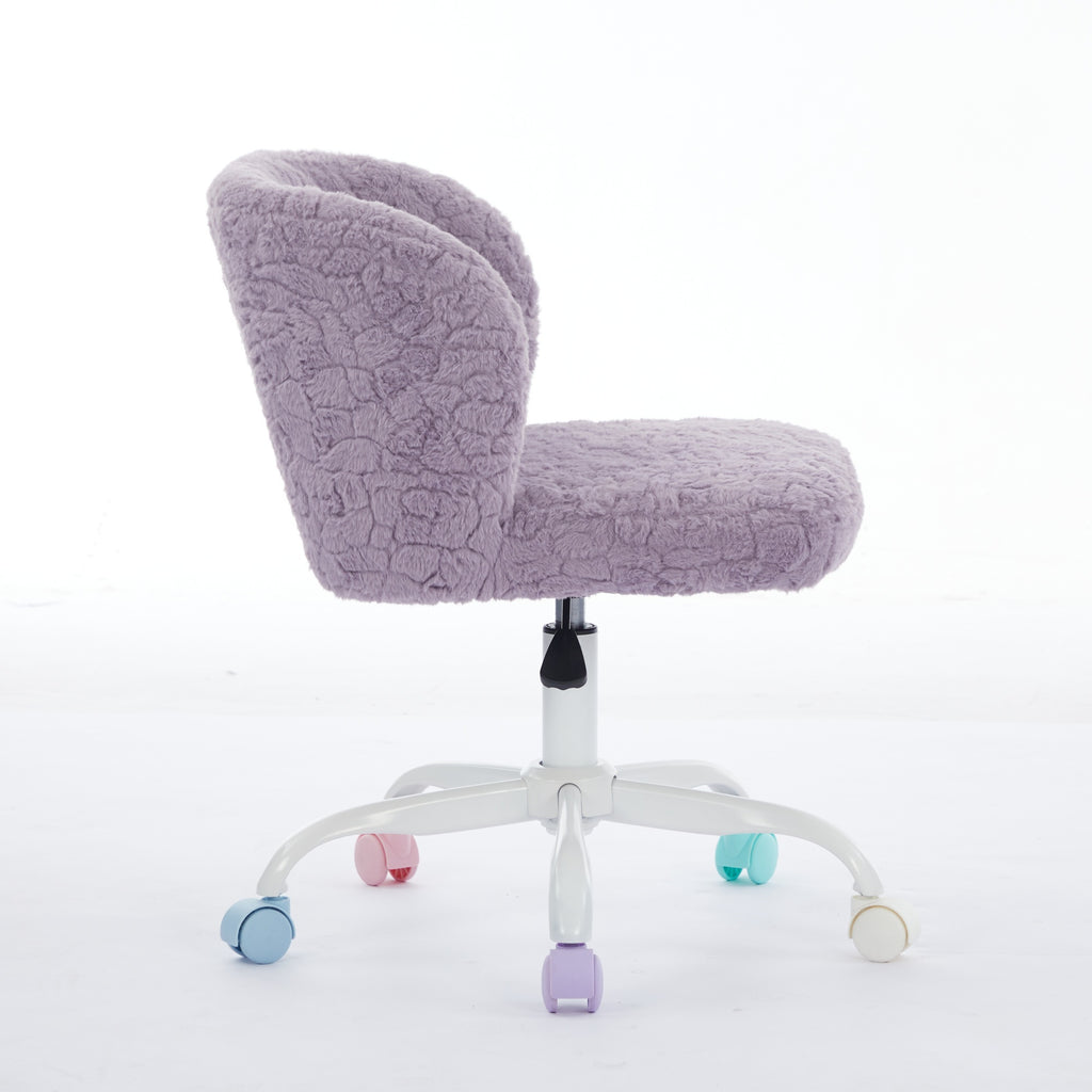 Anthony & Home Atelier violet rabbit-hair office chair with metal base, featuring plush velvet upholstery and ergonomic design.