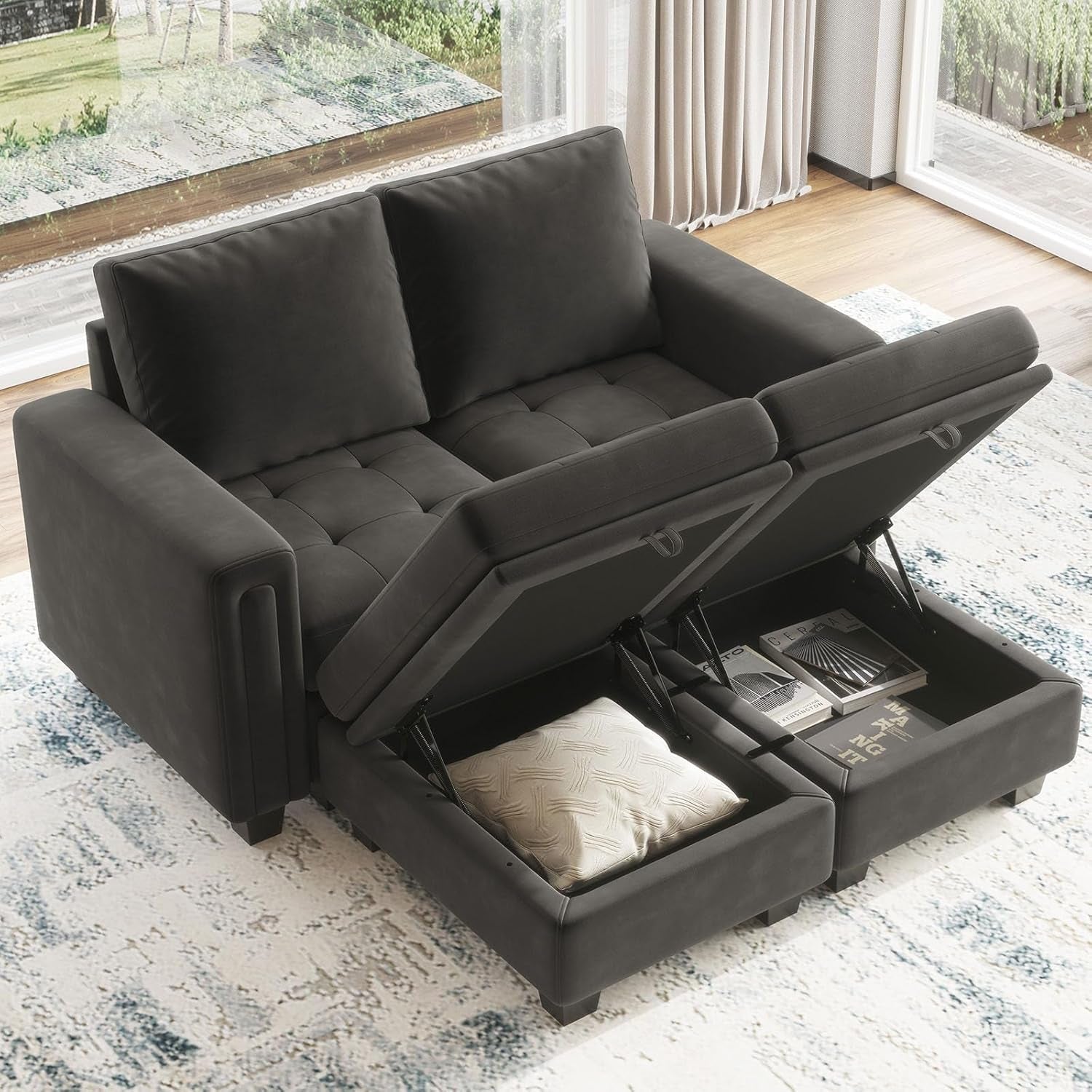 Velvet Collection modular sectional sofa with hidden storage from ShipItFurniture, featuring plush velvet upholstery and modern design.