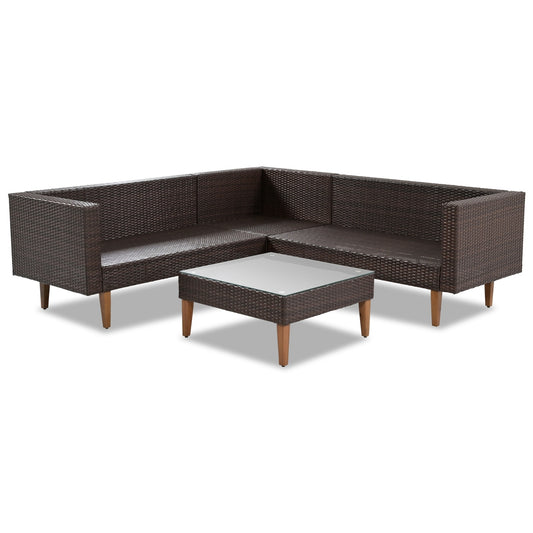 4 Piece Outdoor Wicker Sofa Set L Shape Furniture Pillows