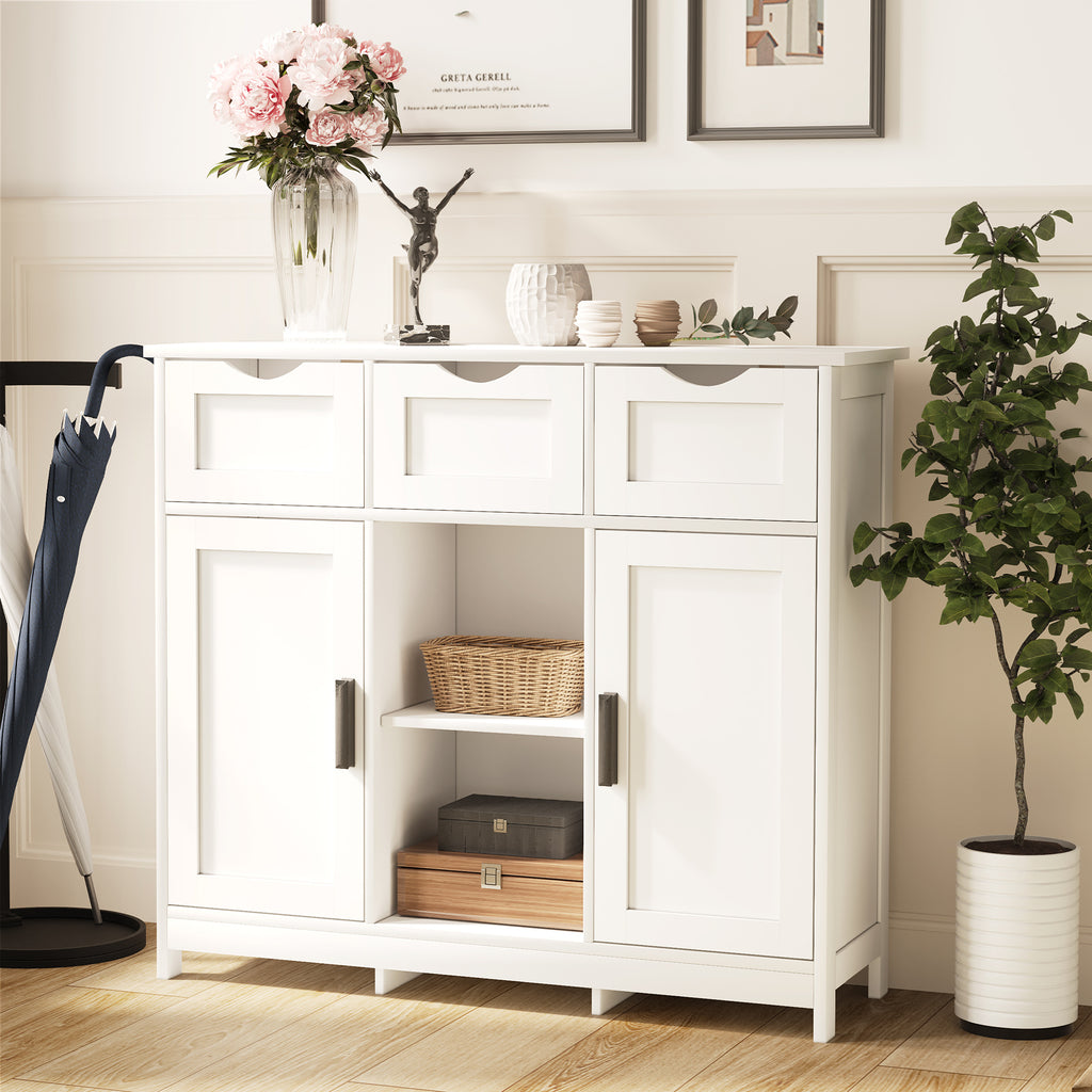 White Storage Cabinet With Drawers And Shelves For Home