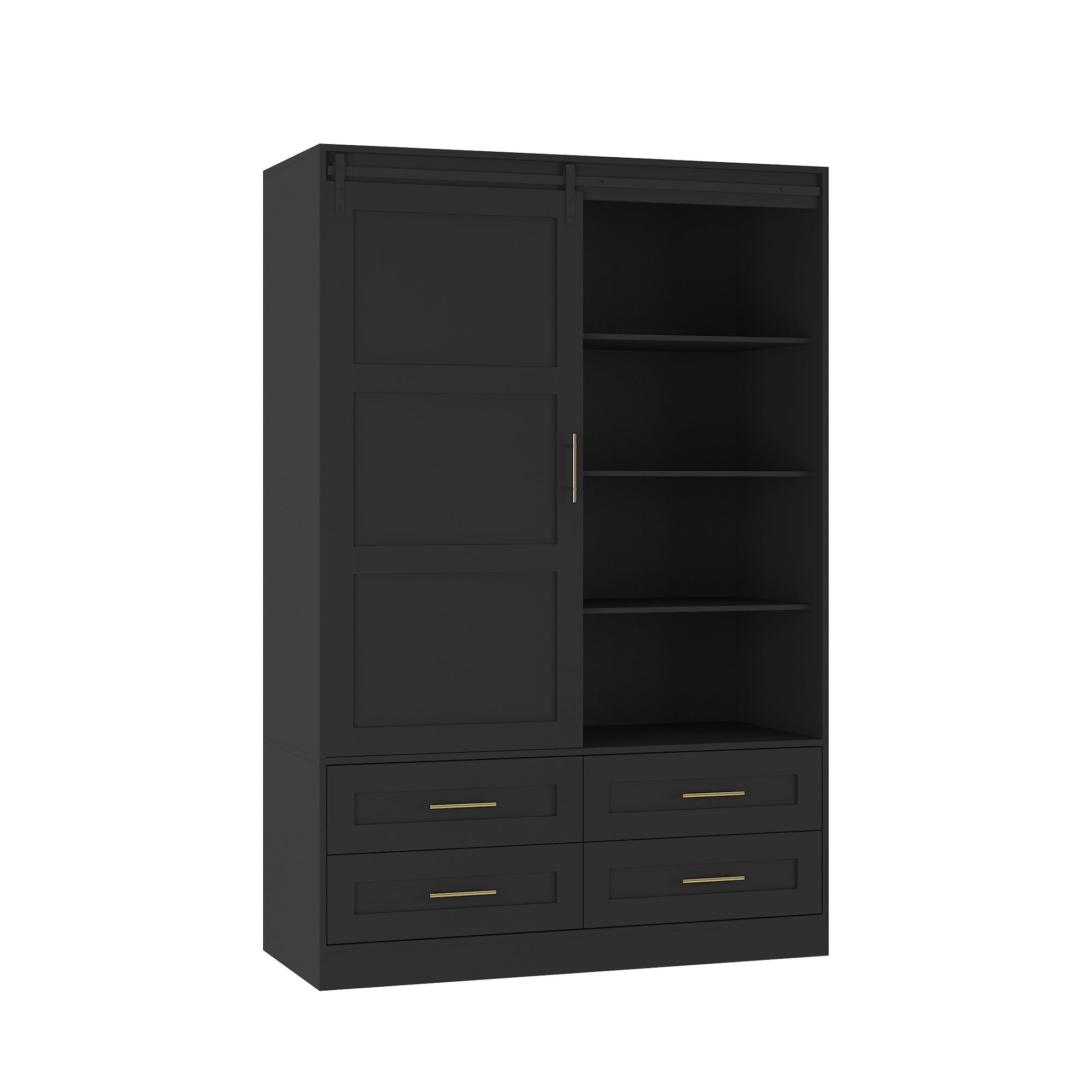 Anthony & Home Atelier Eco MDF tall armoire wardrobe with barn door, featuring sleek wood finish and modern storage design.
