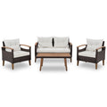 Anthony & Home PE rattan outdoor sofa set from the Exclusive Collection, featuring cushioned seating and stylish rattan design.