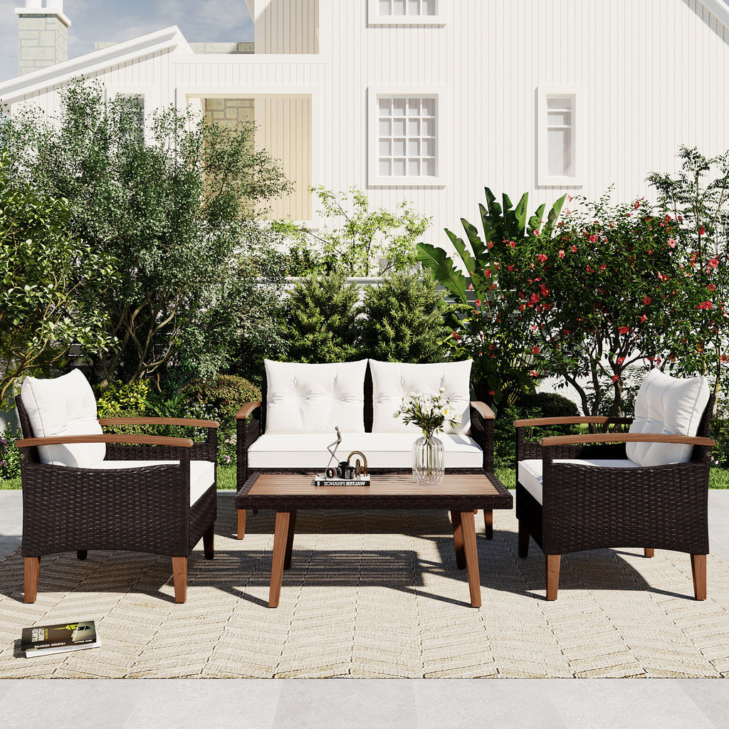 Anthony & Home PE rattan outdoor sofa set from the Exclusive Collection, featuring a stylish modern design and comfortable cushions.