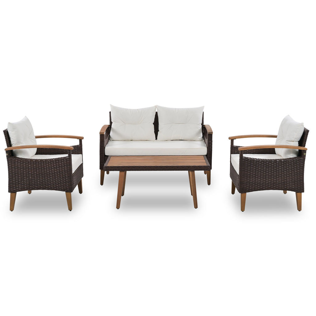 Anthony & Home PE rattan outdoor sofa set with plush cushions in a stylish patio setting.