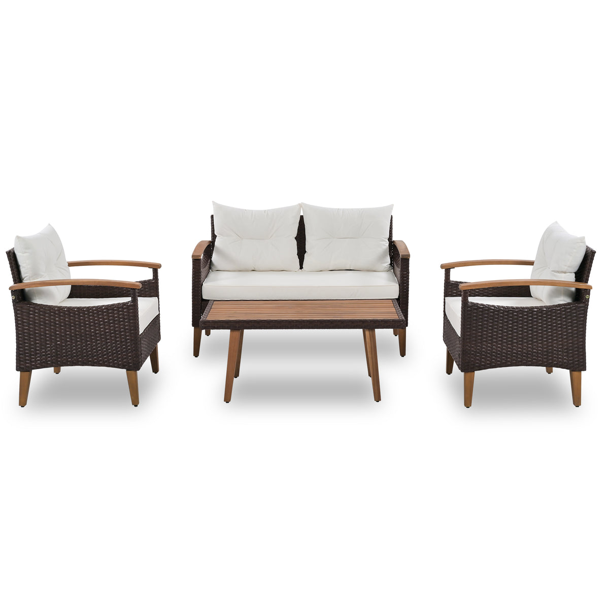 Anthony & Home PE rattan outdoor sofa set with plush cushions in a stylish patio setting.
