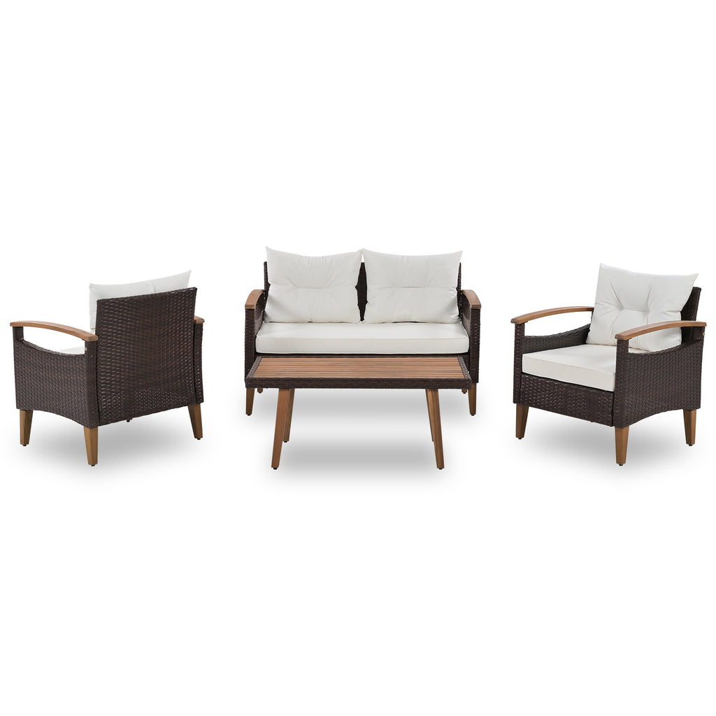 Anthony & Home PE rattan outdoor sofa set with plush cushions in a stylish backyard setting