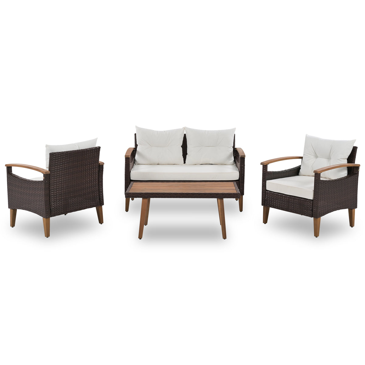 Anthony & Home PE rattan outdoor sofa set with plush cushions in a stylish backyard setting