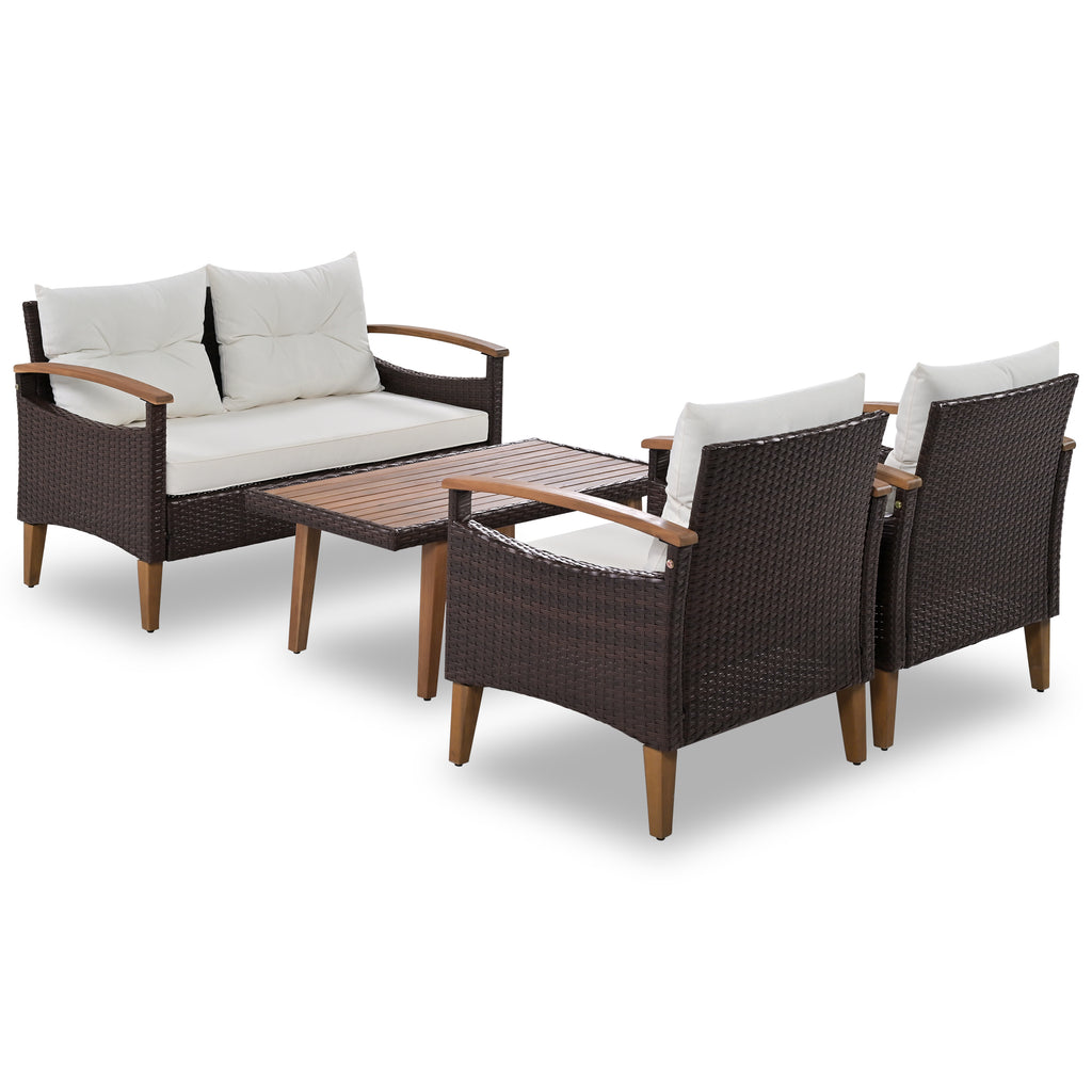 Anthony & Home PE rattan outdoor sofa set from the Exclusive Collection, featuring stylish cushions and modern outdoor furniture design.