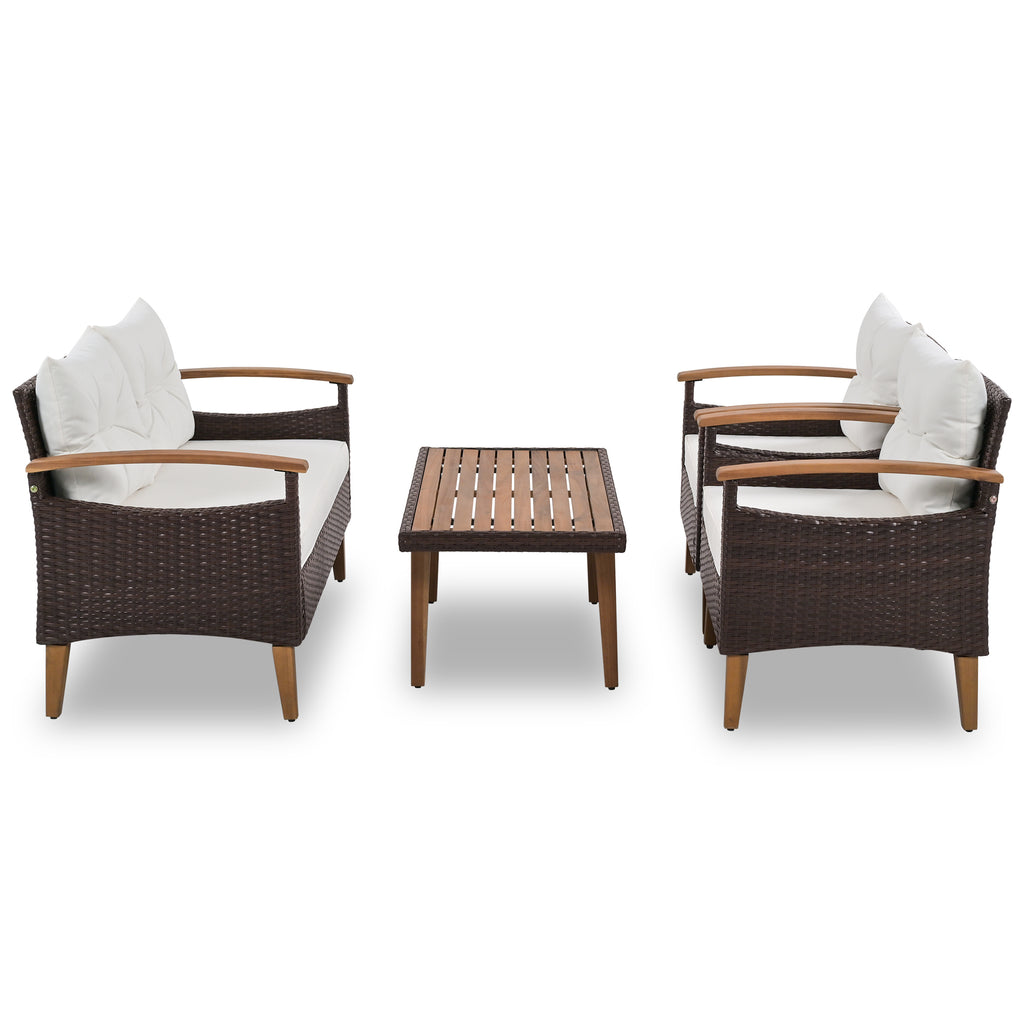 Anthony & Home PE rattan outdoor sofa set from the Exclusive Collection, featuring cushioned seats and stylish rattan design.