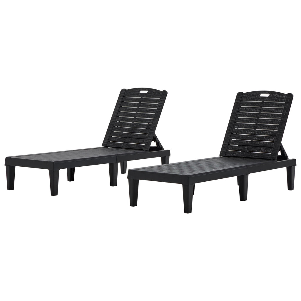 Pair of Anthony & Home outdoor chaise lounge chairs with adjustable backs, featuring sleek cushions and modern design.