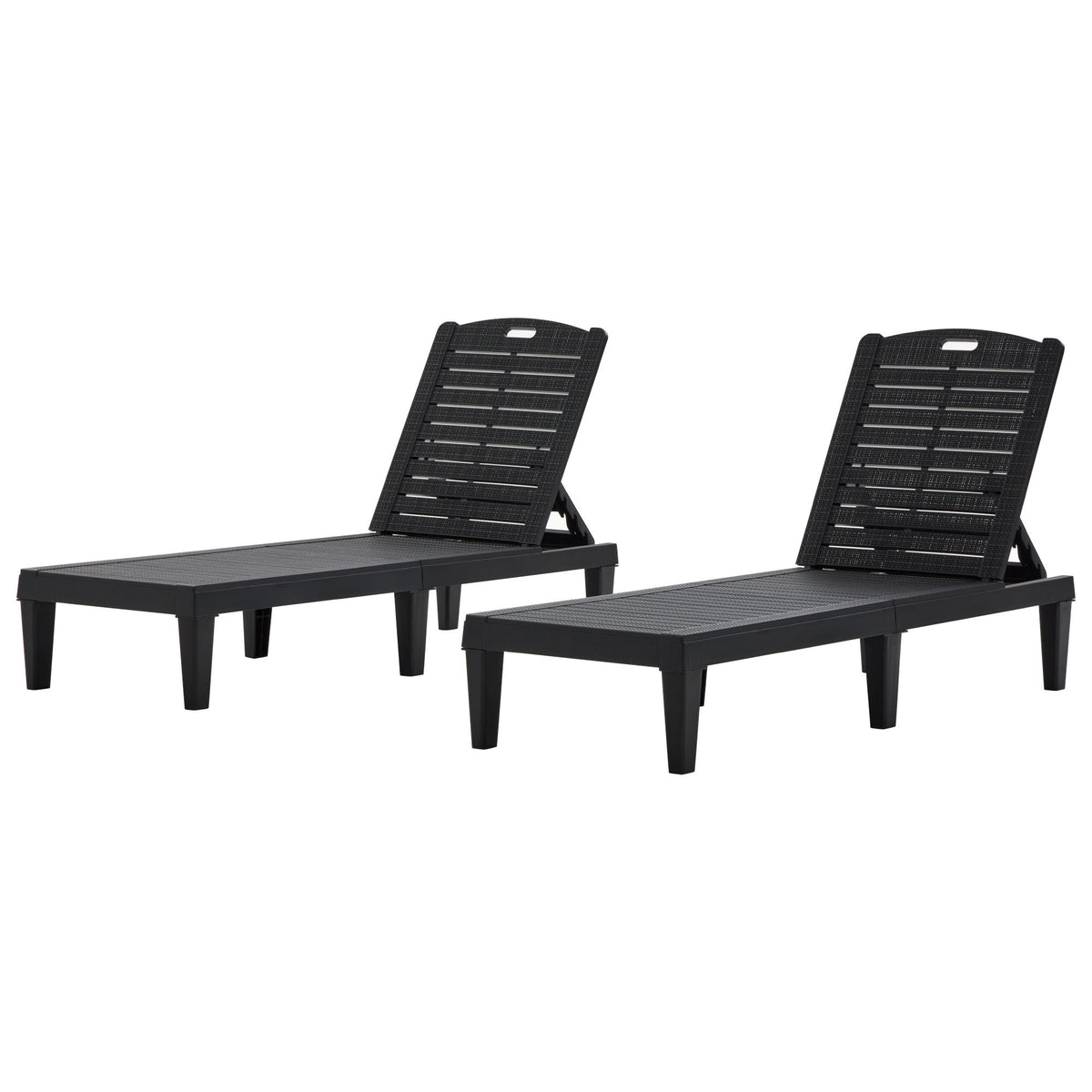 Pair of Anthony & Home outdoor chaise lounge chairs with adjustable backs, featuring sleek cushions and modern design.