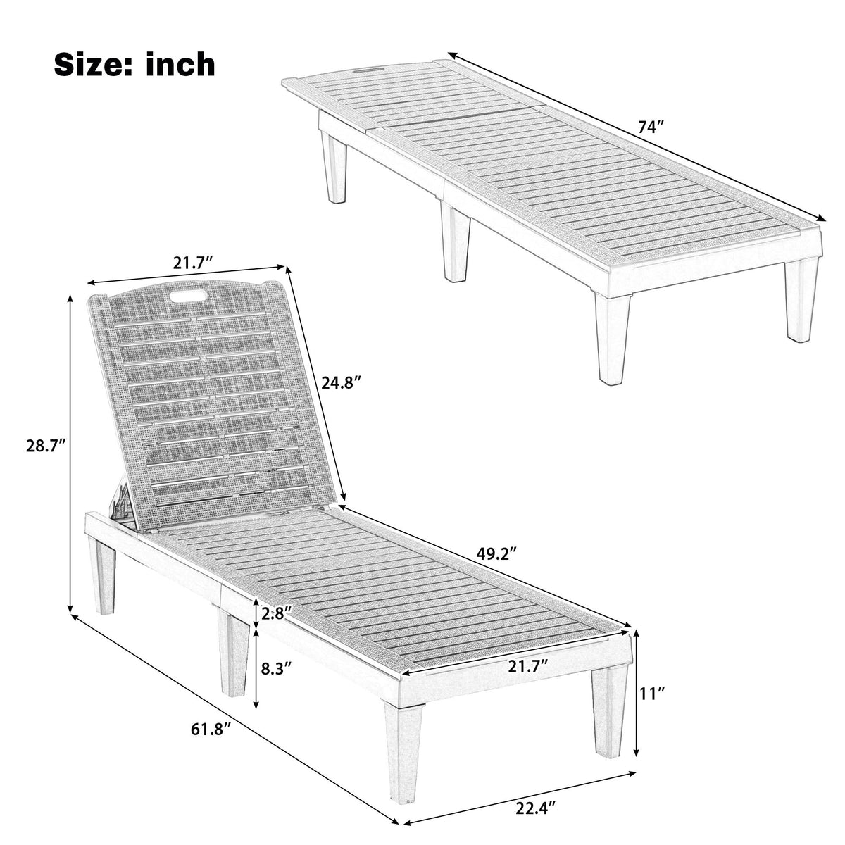Pair of Anthony & Home outdoor chaise lounge chairs with adjustable backrests for comfortable outdoor relaxation.