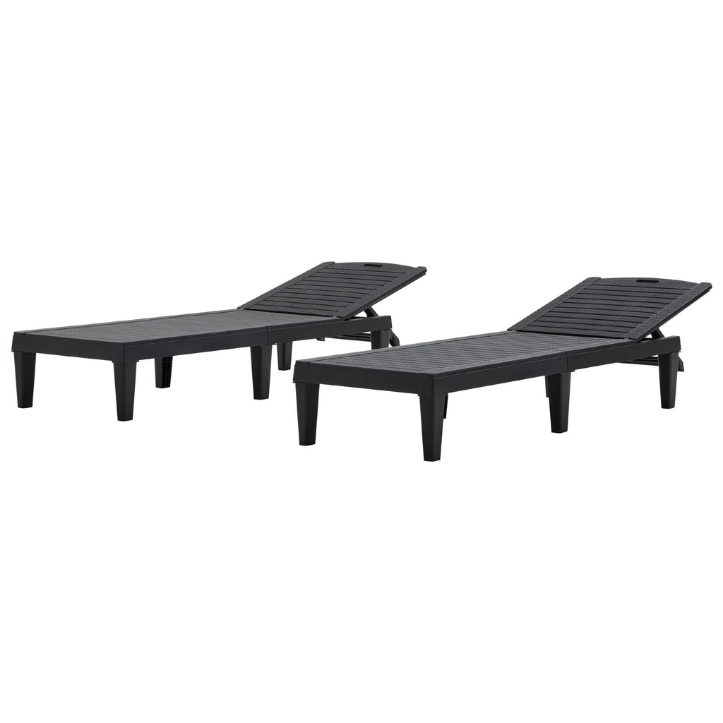 Pair of Anthony & Home outdoor chaise lounges with adjustable backs, featuring cushioned seats and modern design for patio relaxation.
