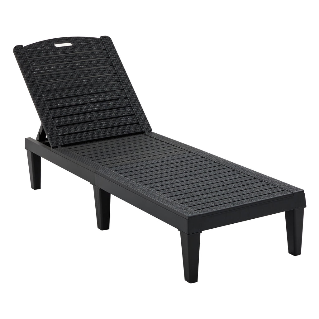 Pair of outdoor chaise lounge chairs by Anthony & Home with adjustable backrests, featuring cushioned seats and sleek design.