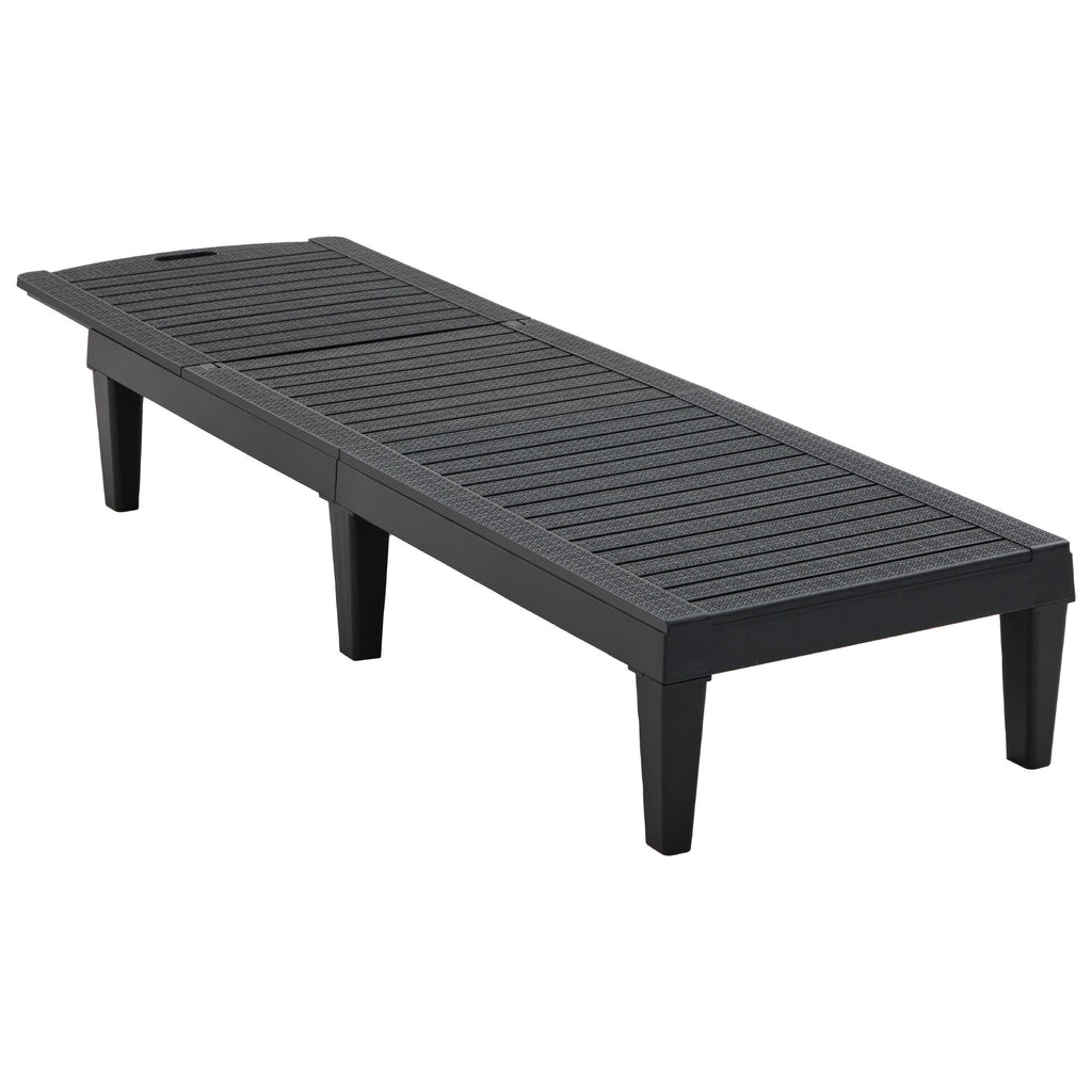 Pair of Anthony & Home outdoor chaise lounges with adjustable backs, featuring padded cushions and sleek metal frames.