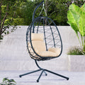 Anthony & Home Signature HDPE Wicker Egg Chair with Stand, showing a stylish, woven wicker egg-shaped outdoor chair with metal stand.