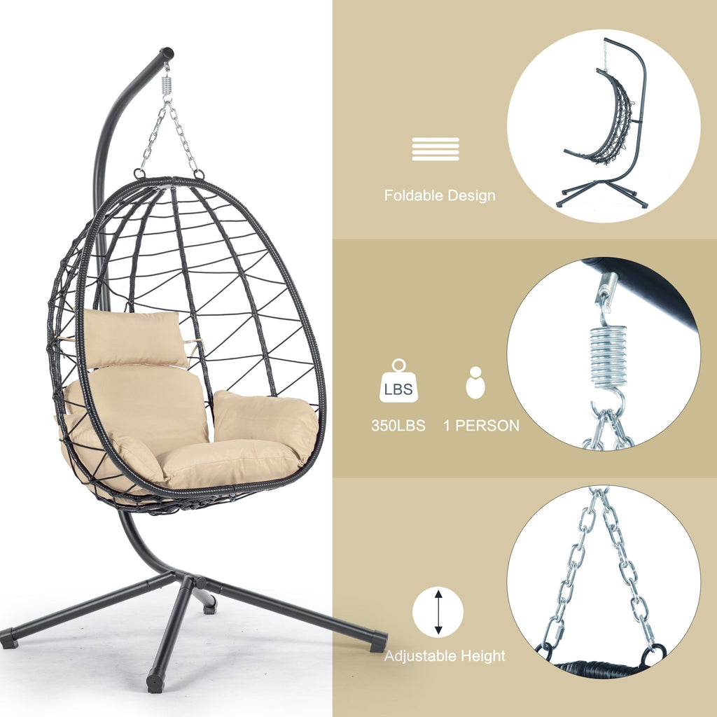 Anthony & Home Signature HDPE wicker egg chair with stand, featuring a cozy woven design and sturdy metal frame.
