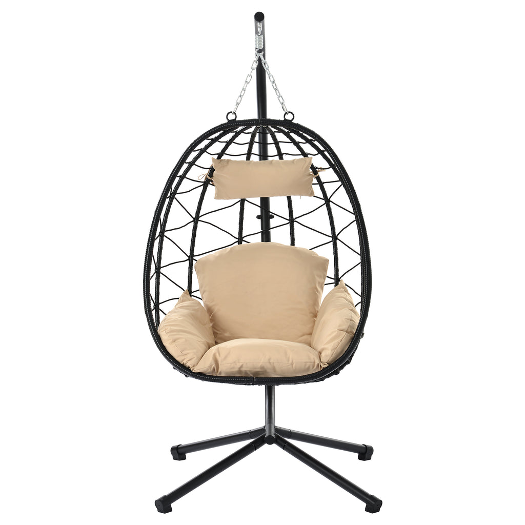Anthony & Home Signature HDPE wicker egg chair with stand, featuring a cozy, stylish outdoor seating option.