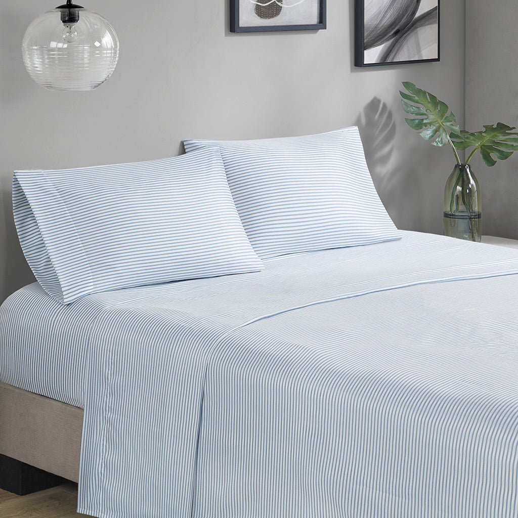 Anthony & Home Stripe Signature Collection microfiber comforter set with striped design, shown on a neatly made bed.