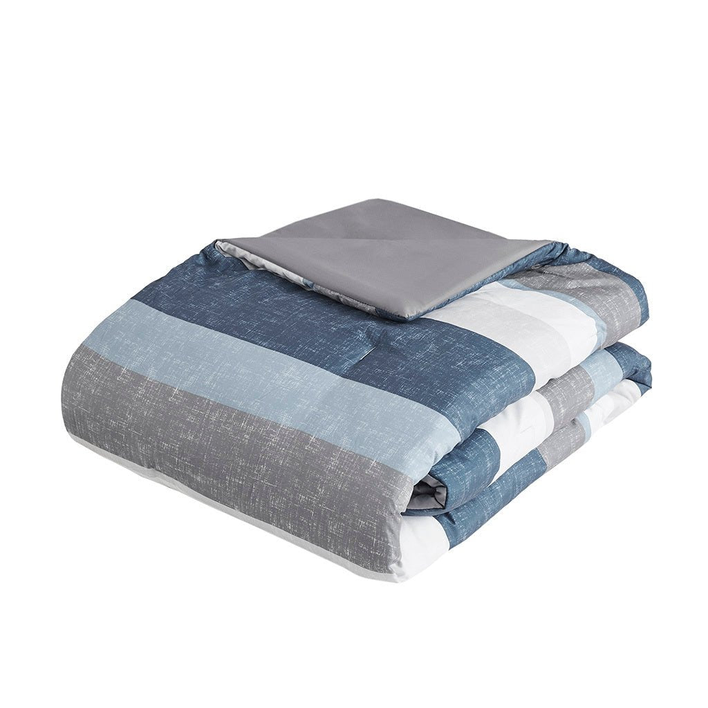 Anthony & Home Stripe Signature Collection microfiber comforter set with matching pillow shams on a neatly made bed.