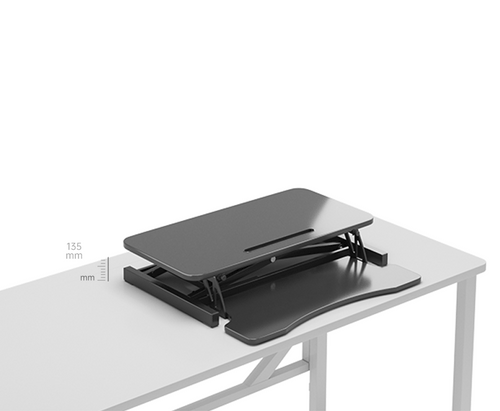 Anthony & Home 32-inch aluminum desk converter with dual monitor tray for ergonomic workspace setup.