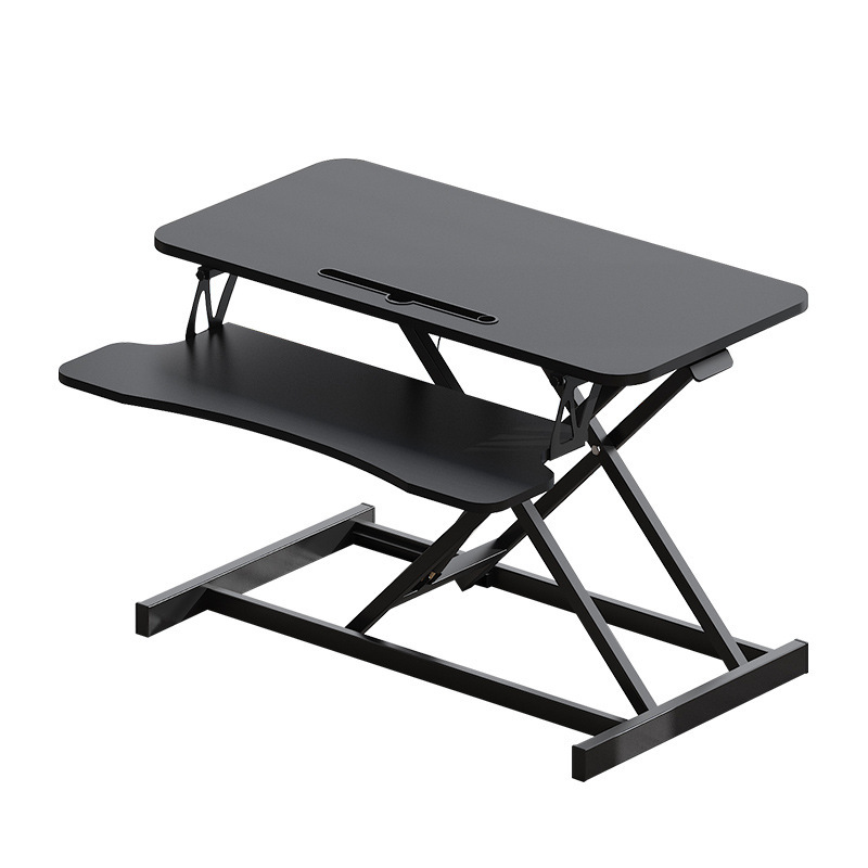 Anthony & Home 32-inch aluminum desk converter with dual monitor tray, adjustable height, and sturdy construction for ergonomic workspace.