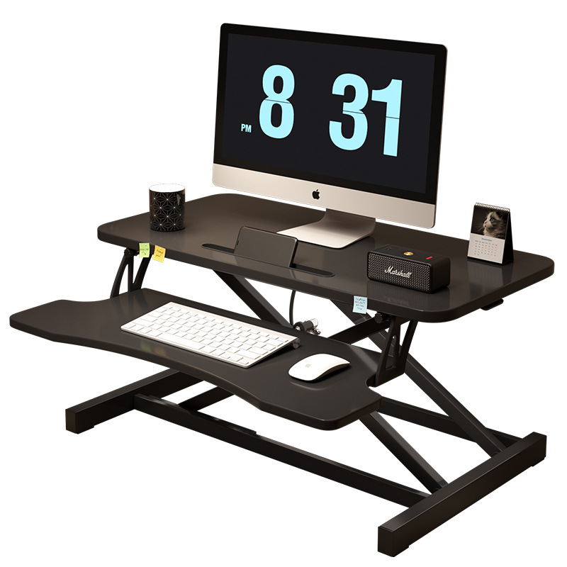 Anthony & Home 32-inch aluminum desk converter with dual monitor tray, adjustable height and sturdy workspace for productive setups.