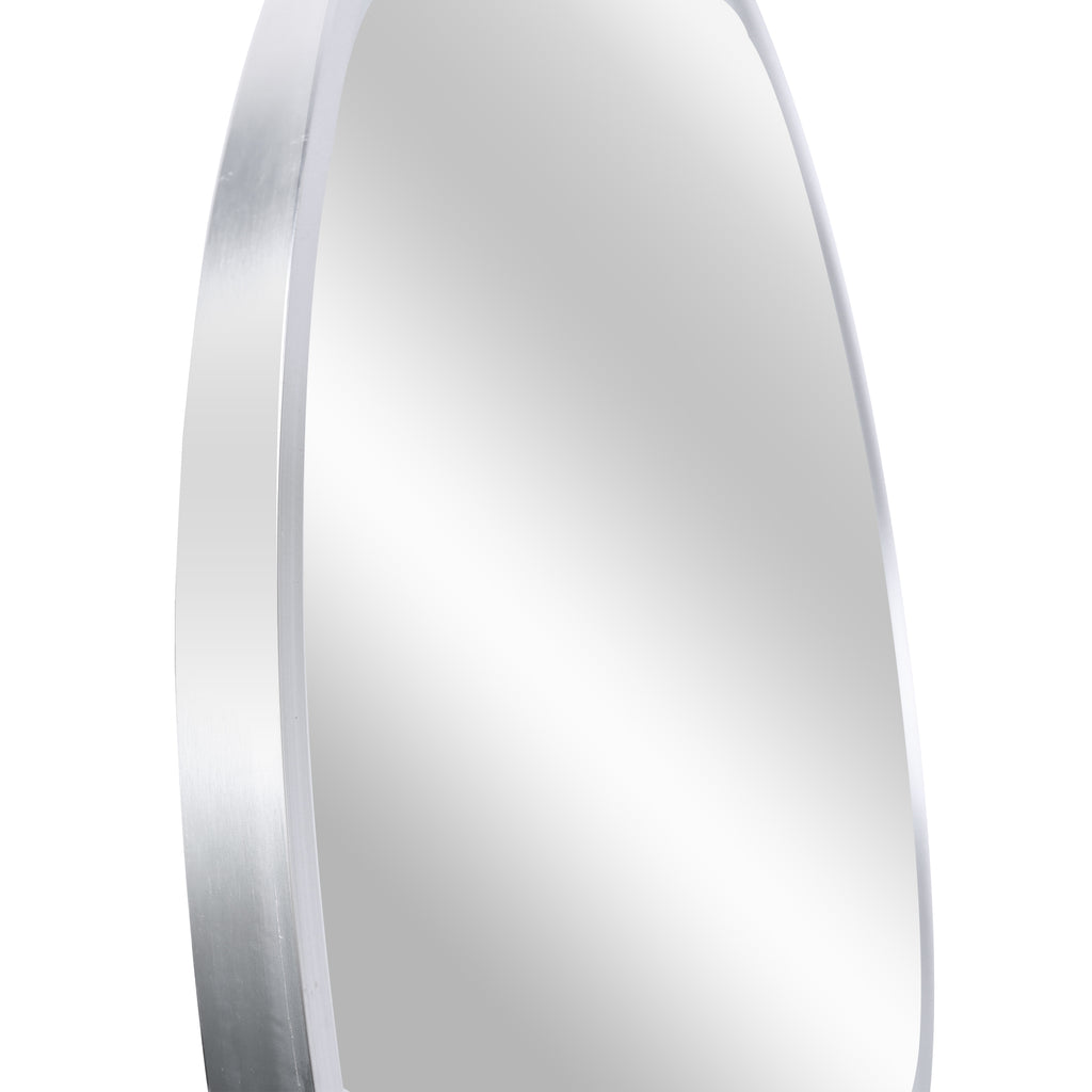 32-inch round bathroom mirror with brushed anti-rust aluminium frame by Anthony & Home, showcasing a sleek, modern design.