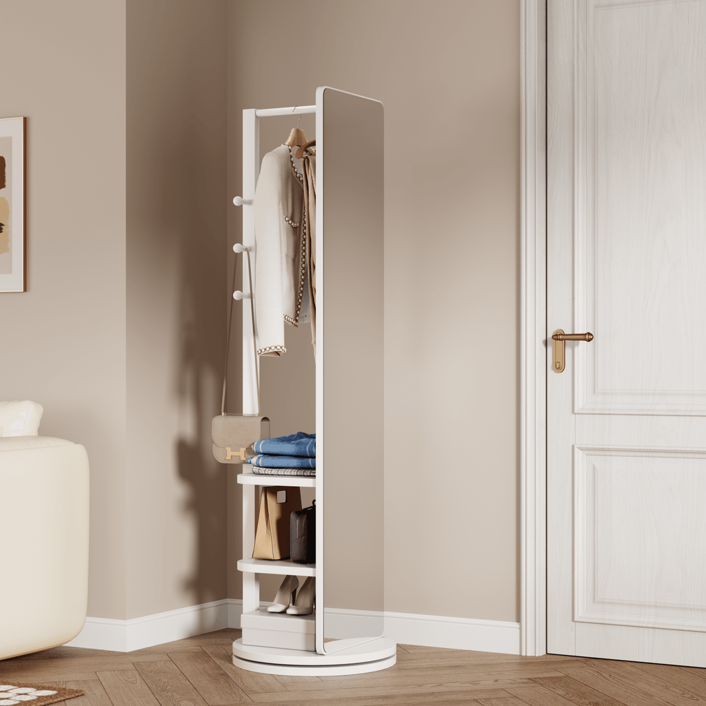 Full-length 360-degree mirror with rubberwood frame by Anthony & Home, showcasing a sleek, modern design for full-body reflection.
