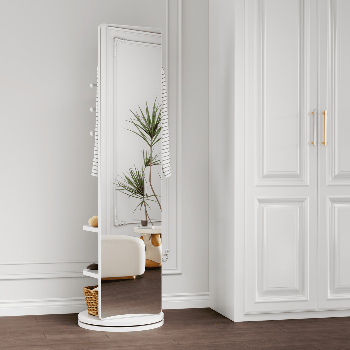 Full-length 360-degree mirror with a rubberwood frame by Anthony & Home, showcasing a modern, sleek design.