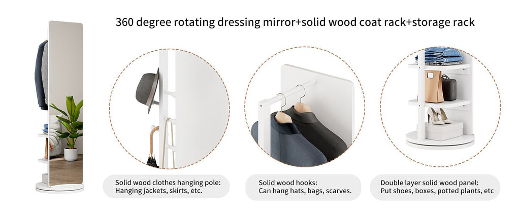 Full-length 360-degree mirror with rubberwood frame from Anthony & Home, showing a sleek, modern design for full body reflection.