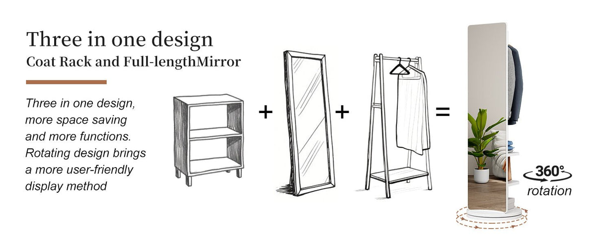 Full-length 360-degree mirror with rubberwood frame by Anthony & Home, showcasing a sleek, modern design for full-body reflection.