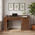 Dark walnut farmhouse office desk with barn door design, storage compartments, and keyboard tray by Anthony & Home.