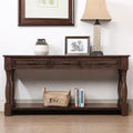 Anthony & Home 63-inch light espresso wood console table with three drawers, ideal for entryway decor and storage.