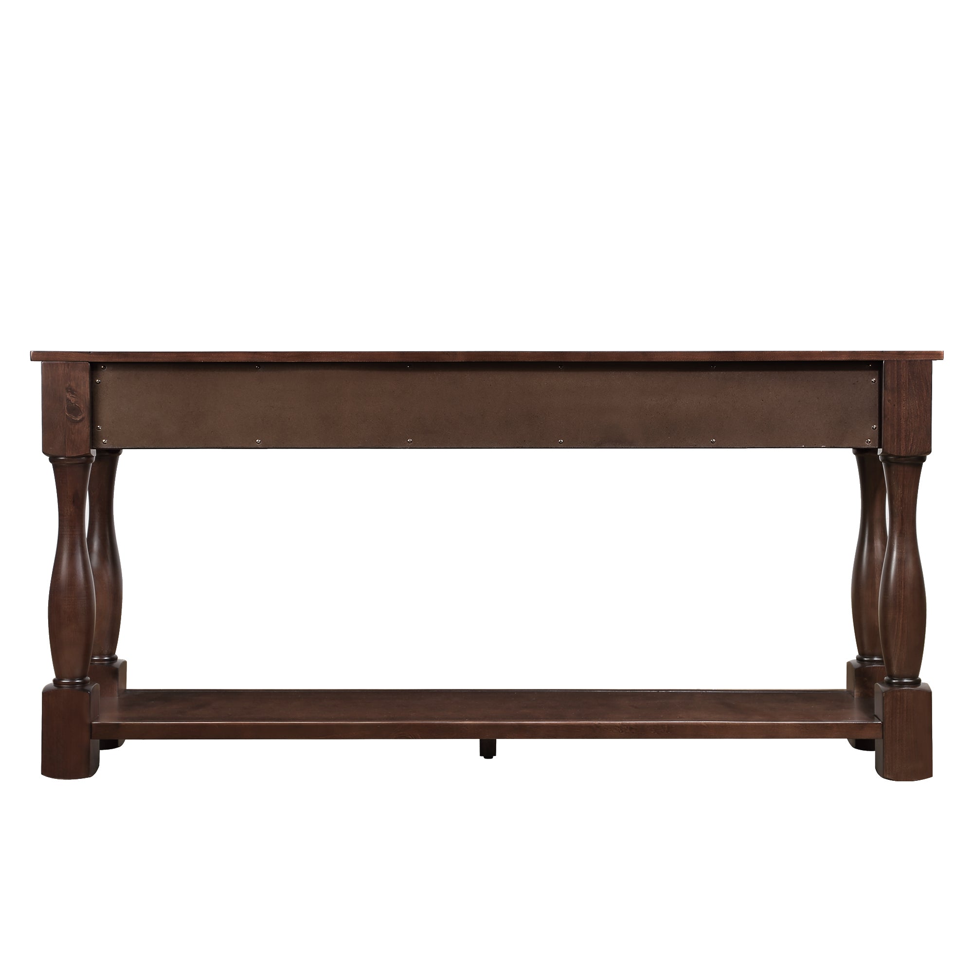 Anthony & Home 63-inch light espresso wood console table with three drawers, ideal for entryway decor and storage.