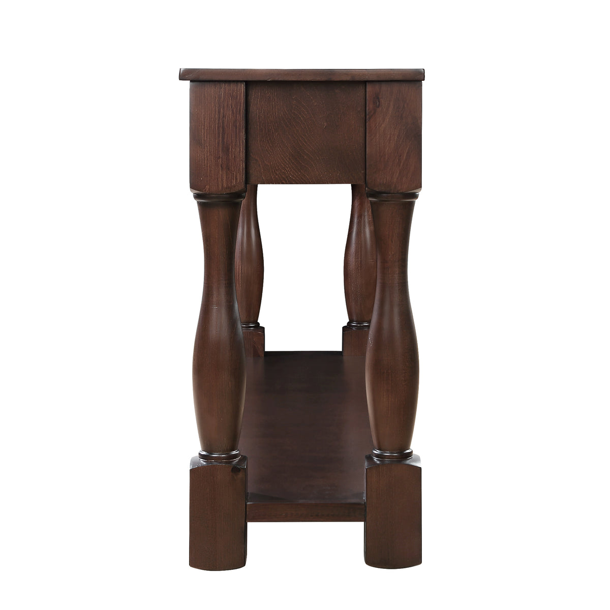 Light espresso wood console table by Anthony & Home with 63-inch length and 3 drawers, perfect for entryway decor.