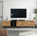 Anthony & Home 80-inch TV stand in natural wood finish with hidden storage, MDF media console from the Atelier Collection