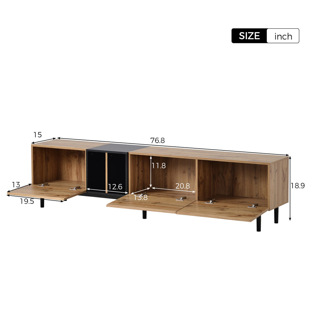 Anthony & Home 80-inch TV stand in natural wood finish with MDF media console and hidden storage, part of the Atelier Collection.