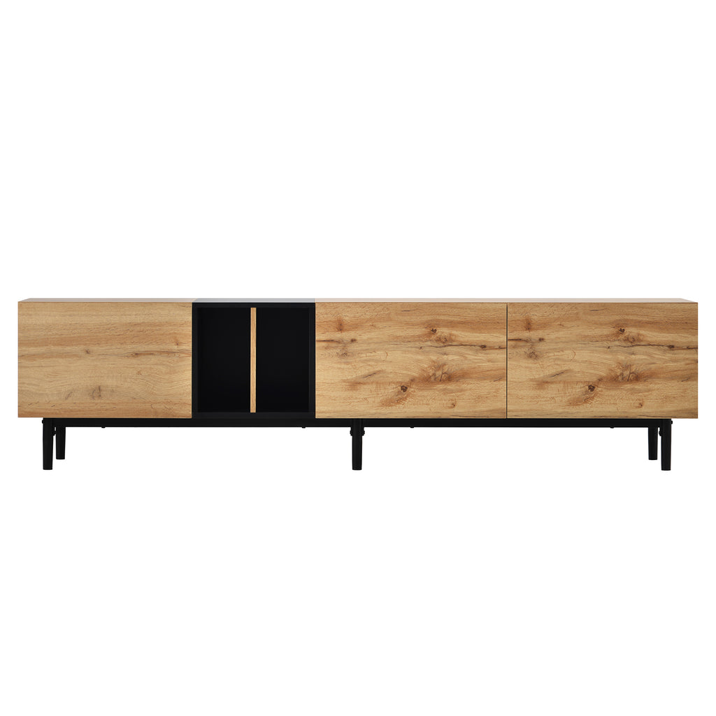 80-inch Anthony & Home TV stand with natural wood finish, MDF media console featuring hidden storage and modern design.