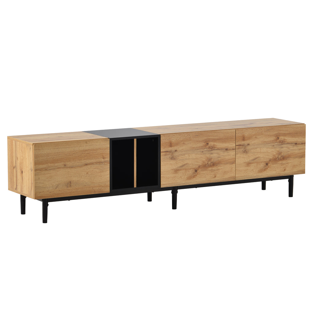 Anthony & Home 80-inch TV stand in natural wood finish with hidden storage, MDF media console from the Atelier Collection