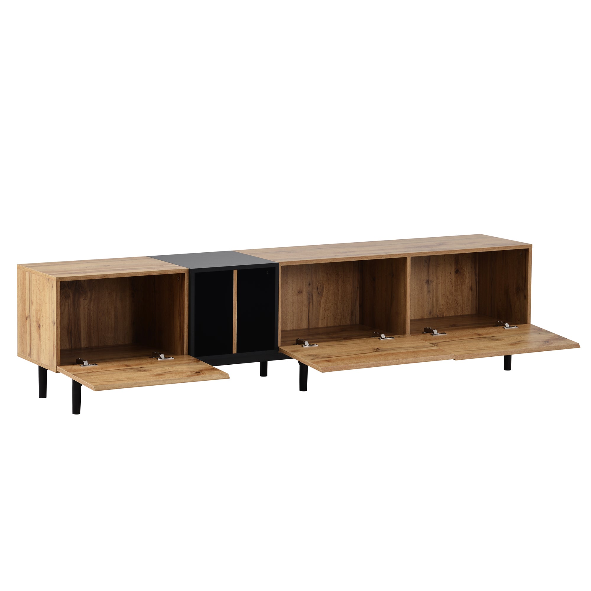 Anthony & Home 80-inch TV stand with natural wood finish, MDF media console featuring hidden storage and modern design.