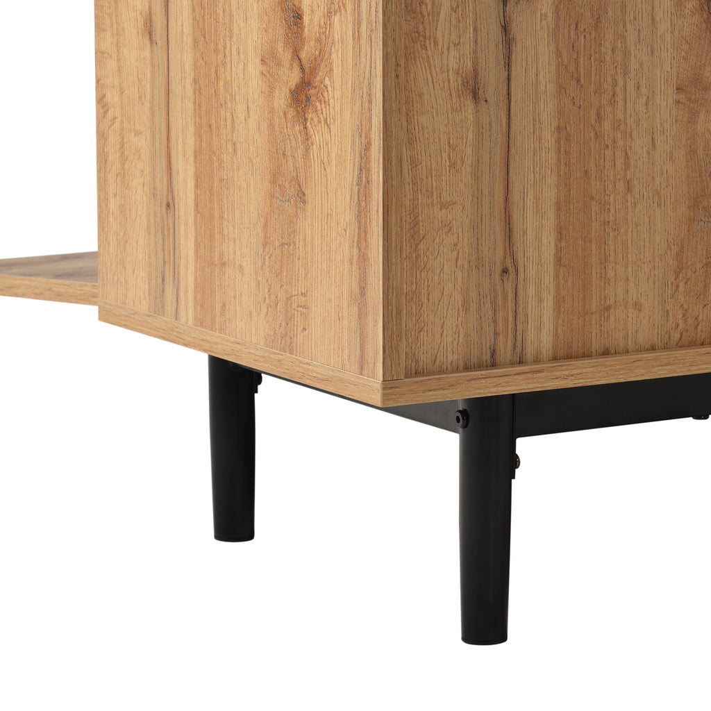 Anthony & Home 80-inch TV stand in natural wood finish with hidden storage, MDF media console from the Atelier Collection.