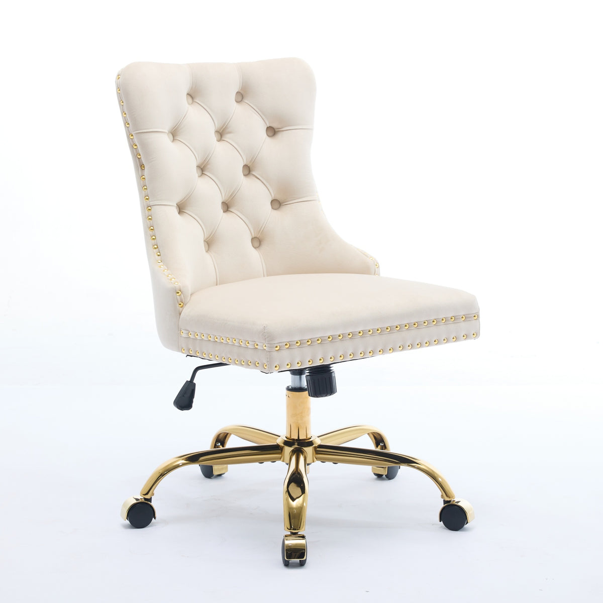 Beige A&A Velvet Tufted Office Chair by Anthony & Home with adjustable height, swivel base, and ergonomic design.