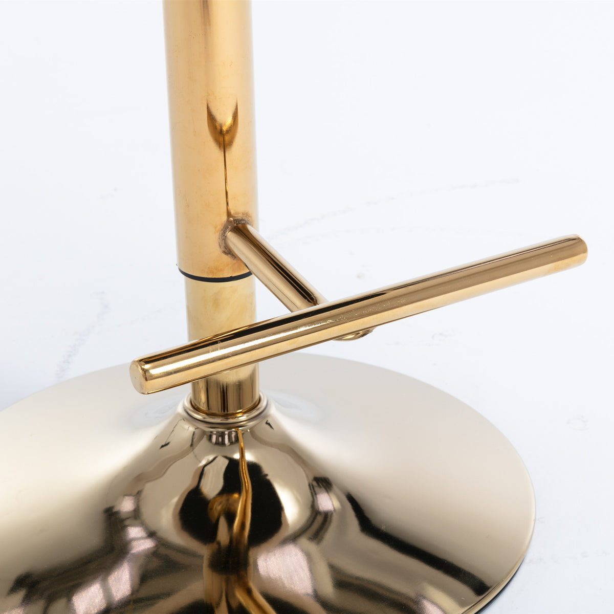 Beige velvet bar stool by Anthony & Home with tufted seat and copper nailhead trim, limited edition design.
