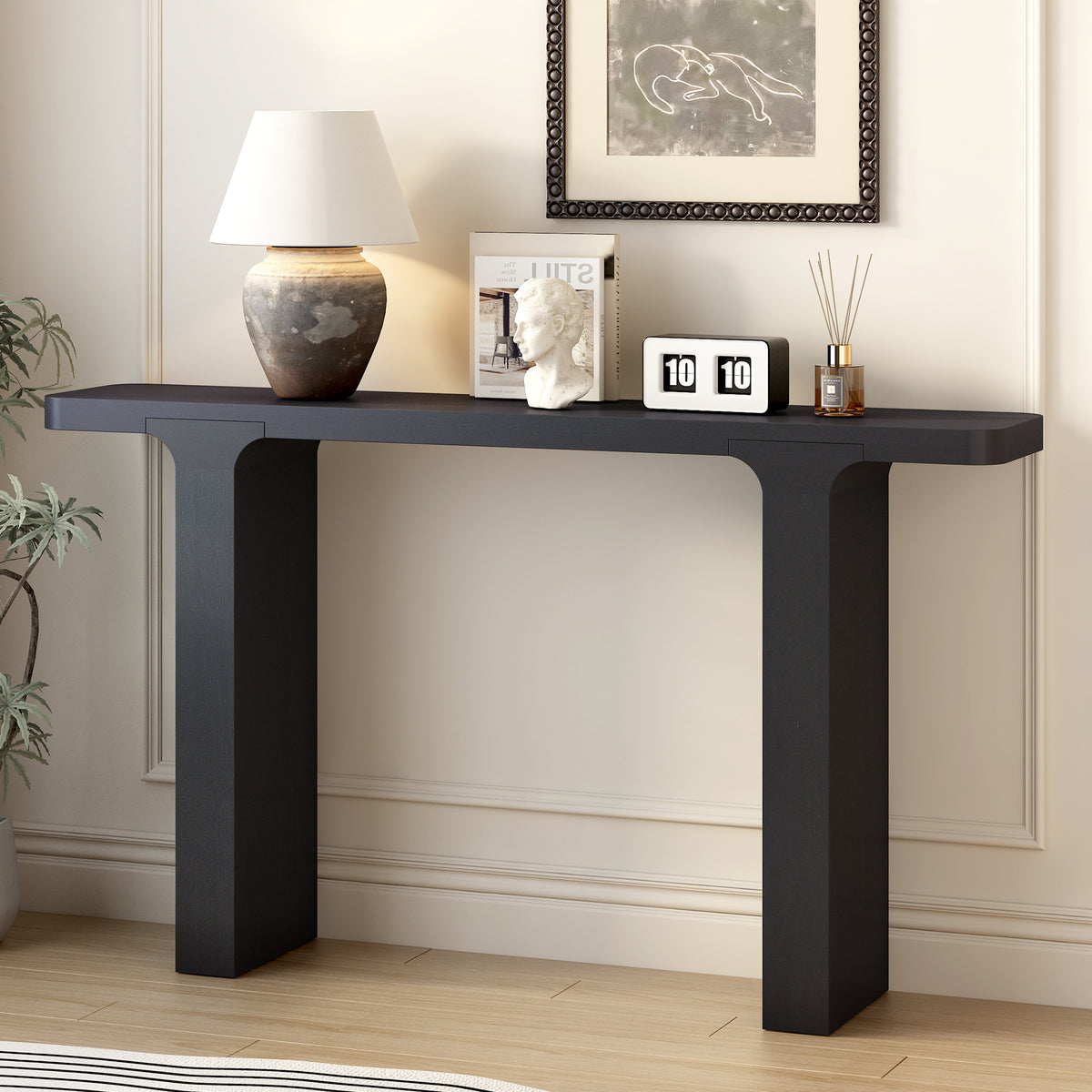 Acacia veneer console table by Anthony & Home featuring sleek design and natural wood grain finish.