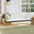 Anthony & Home Acacia wood patio swing chair with cushioned seat and backrest, outdoor furniture for relaxing outdoor spaces.