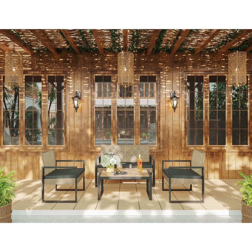Outdoor acacia wood dining set with four pieces, including table and chairs, by Anthony & Home for stylish patio seating.