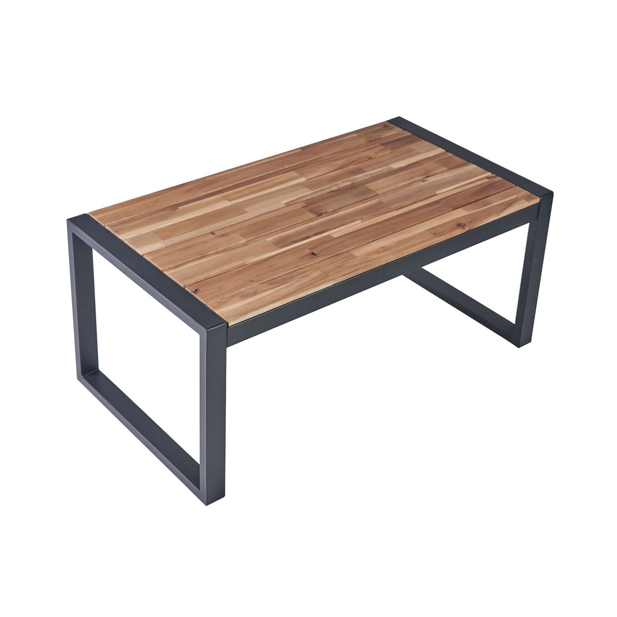 Acacia wood outdoor 4-piece studio dining set by Anthony & Home with table and four chairs on patio