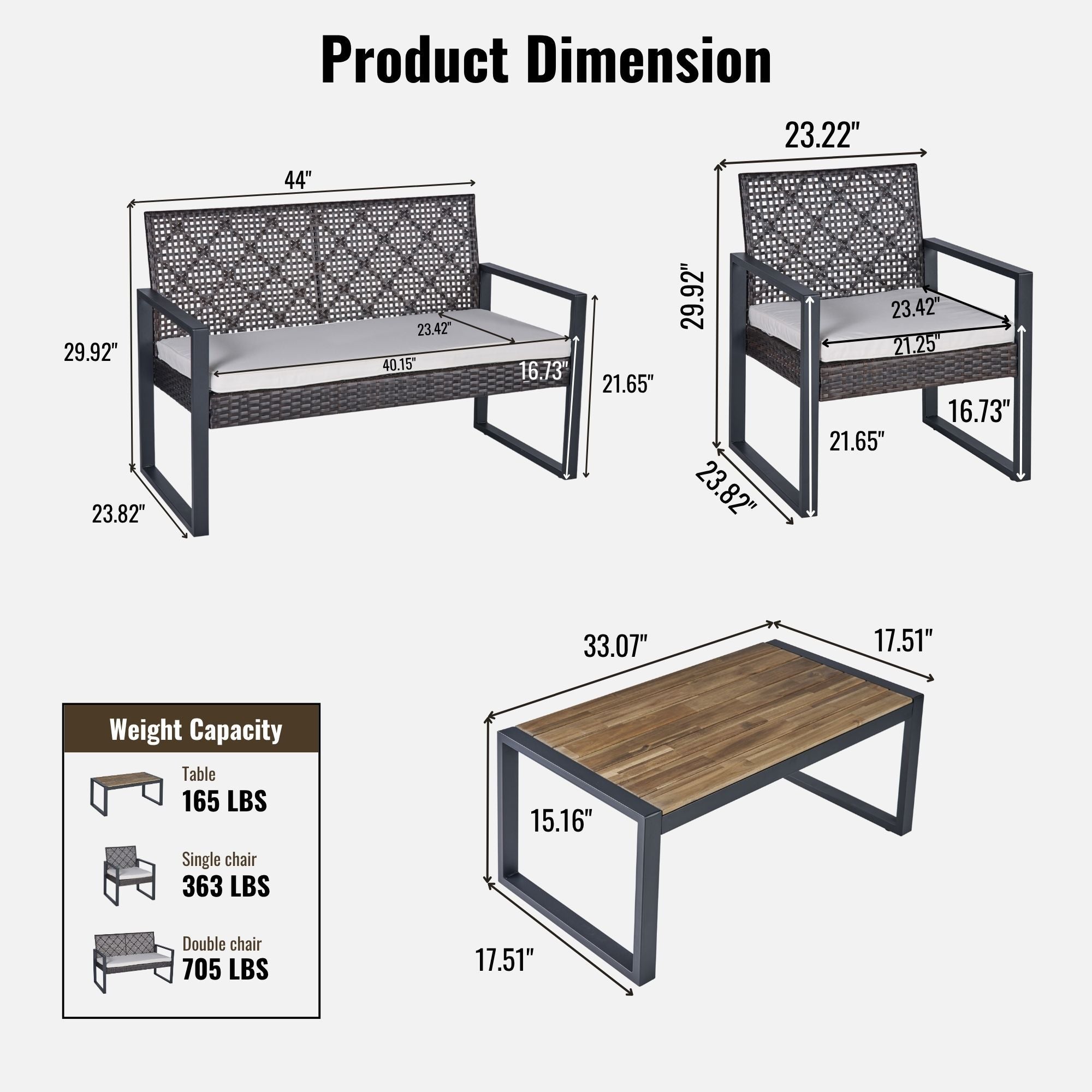 Anthony & Home acacia wood patio set with wicker frame and beige cushions, outdoor garden furniture for seating and relaxation.